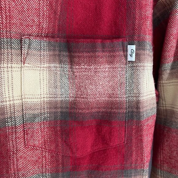 Obey Garnet Peak Red & Tan Thick Flannel Shacket Size XS - Picture 4 of 8